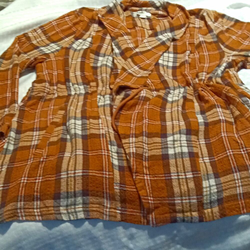 Cato Plaid Collared Waist Tie Front Long Sleeve Shirt/Jacket Womens Sz. 16 Brown